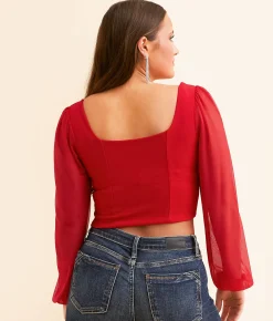 Tops | Willow & Root Lace-Up Cropped Top Red