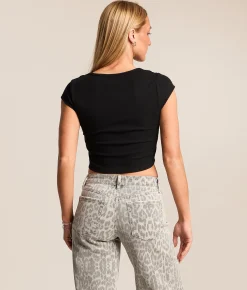 True Religion Lace-Up Cropped T-Shirt Jet Black Hot