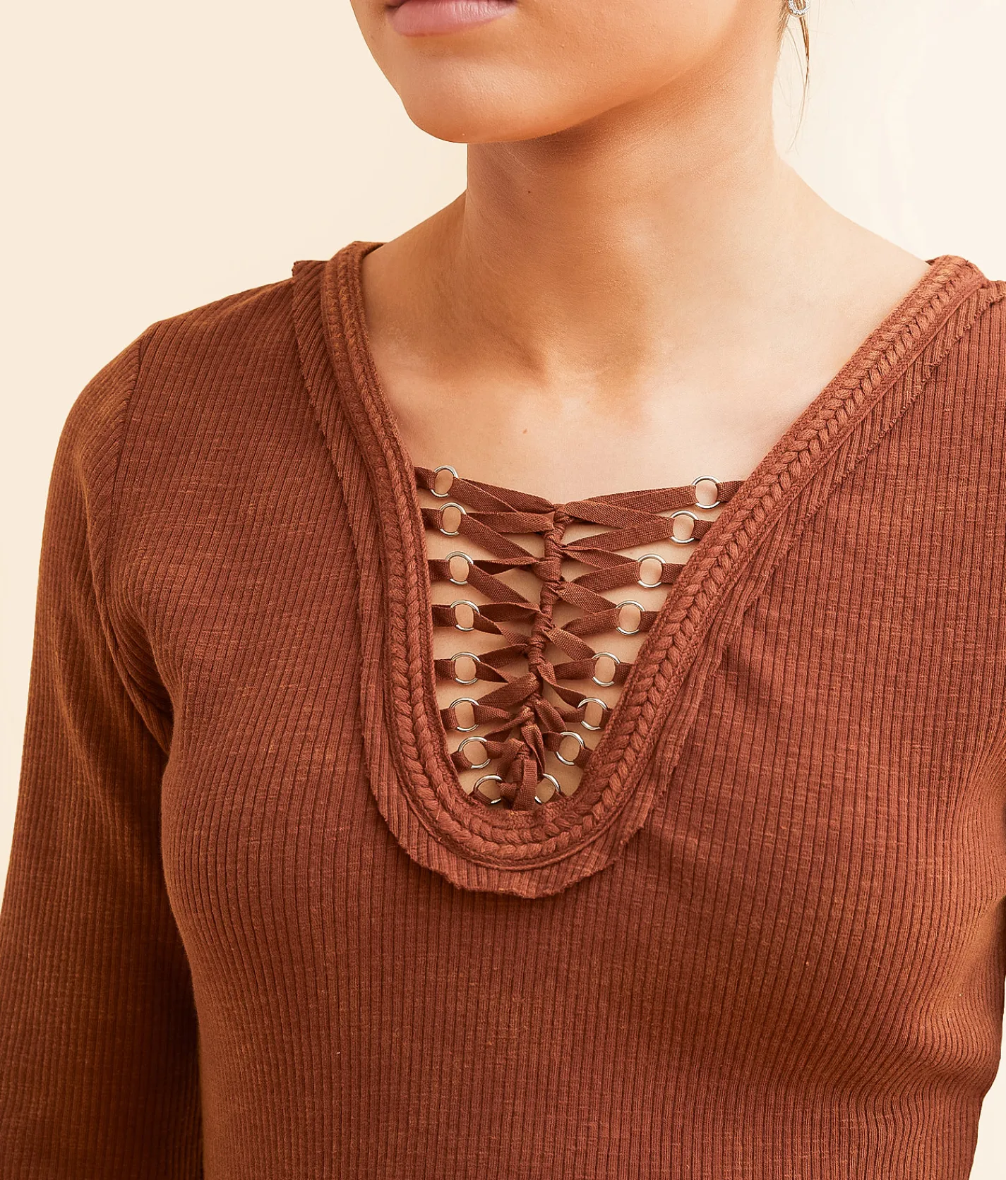 Tops | Gilded Intent Lace-Up Top Cinnamon