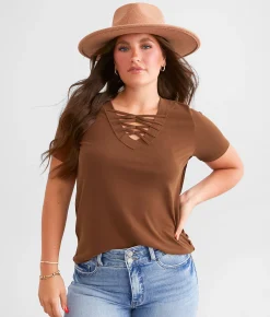 Tops | BKE Lace-Up Top Rootbeer