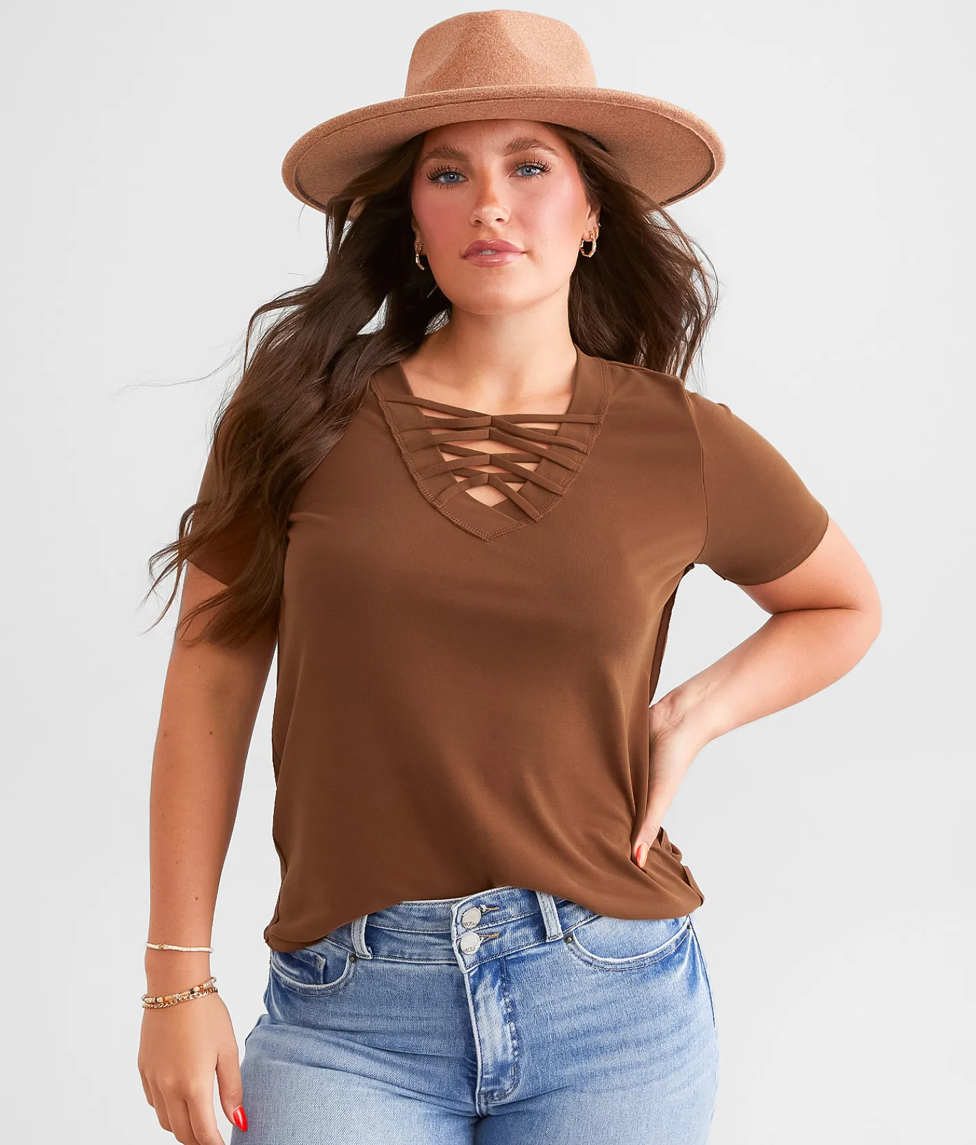 Tops | BKE Lace-Up Top Rootbeer