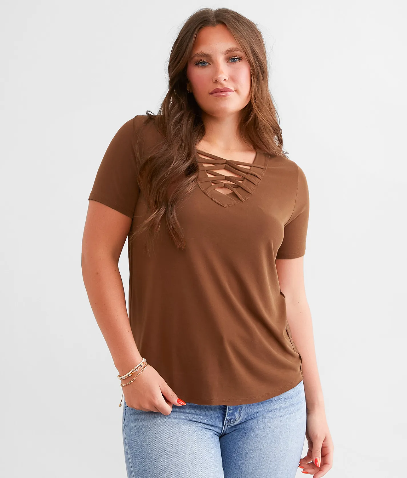 Tops | BKE Lace-Up Top Rootbeer