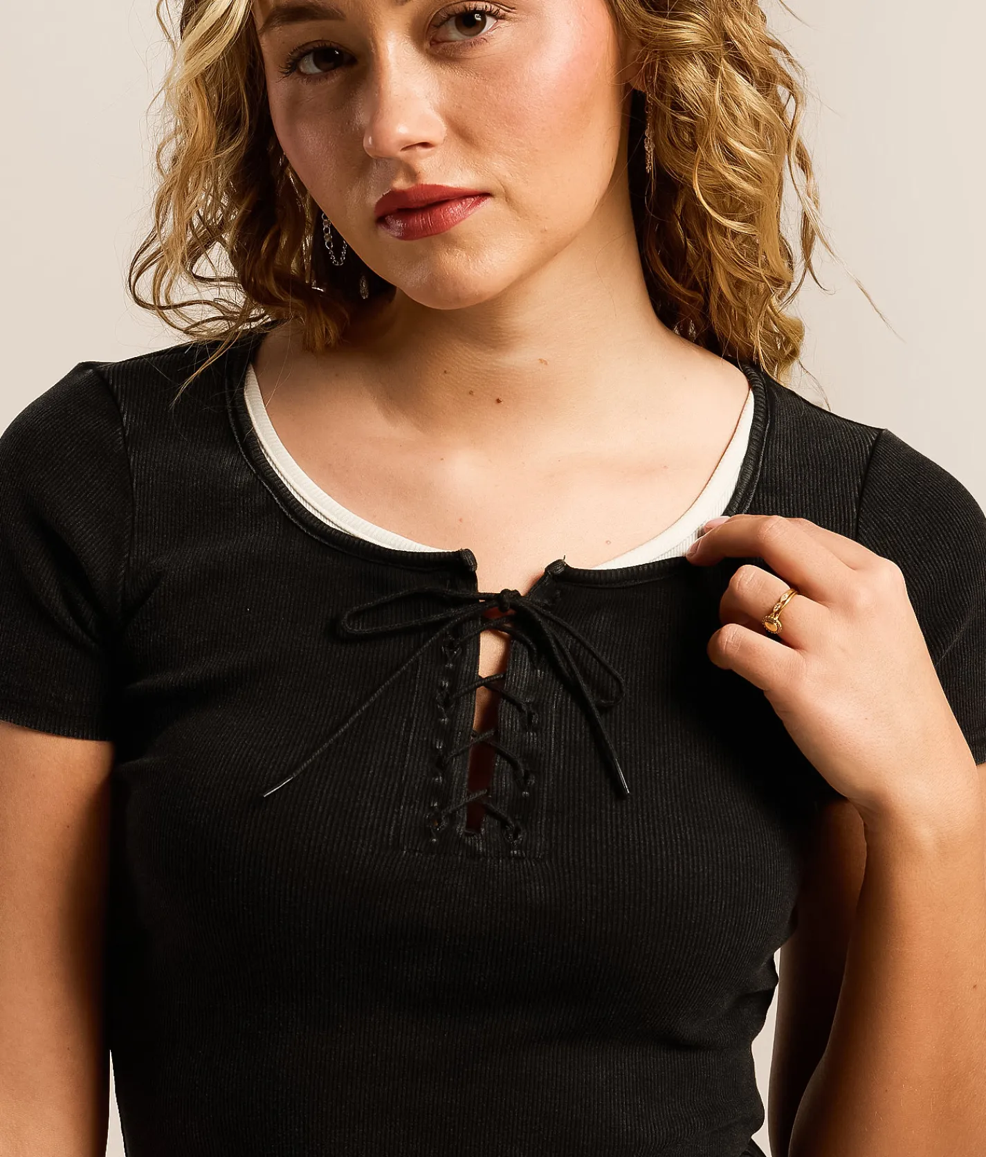 Tops | Gilded Intent Lace-Up Top Black