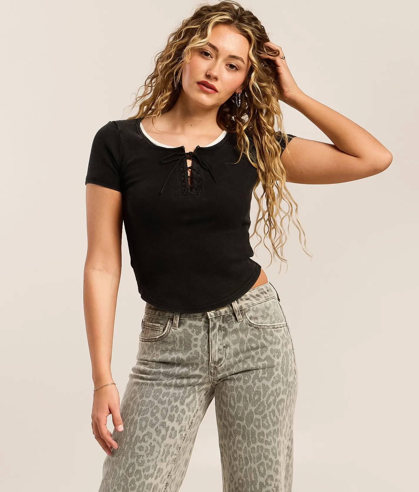 Tops | Gilded Intent Lace-Up Top Black