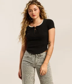 Tops | Gilded Intent Lace-Up Top Black
