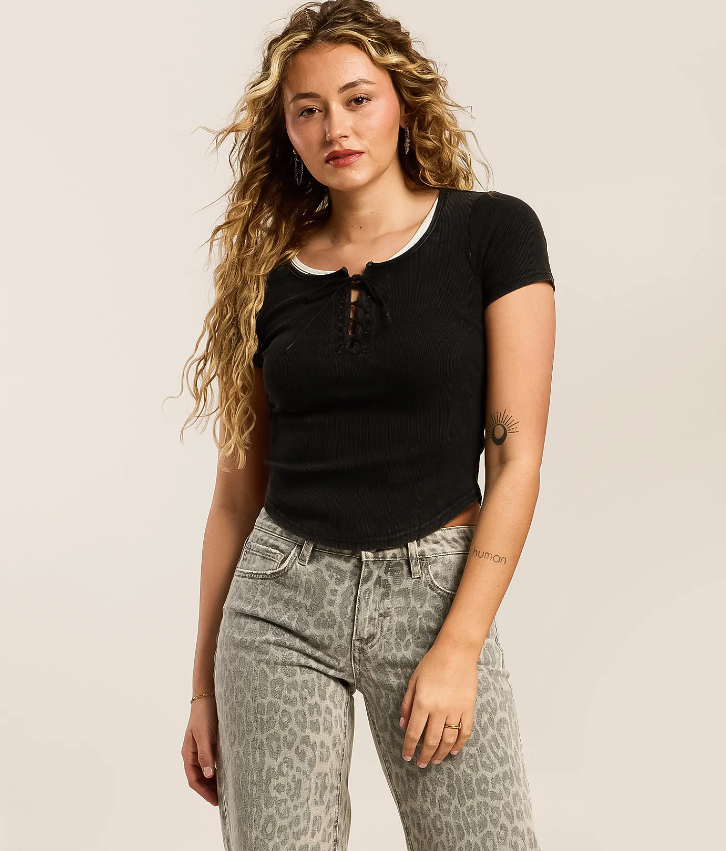 Tops | Gilded Intent Lace-Up Top Black