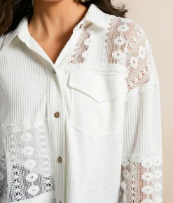 BKE Lace Waffle Shirt Dusty Rose Online
