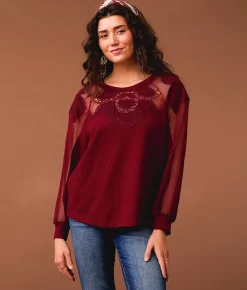 Gimmicks Lace Waffle Top Burnt Russet Sale