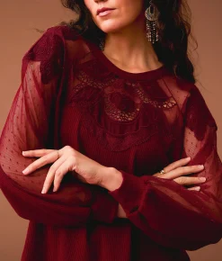 Gimmicks Lace Waffle Top Burnt Russet Sale