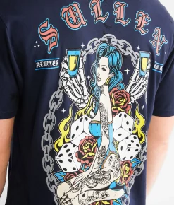 Graphic T-Shirts | Sullen Lady Luck T-Shirt Navy Black Crystal Wash