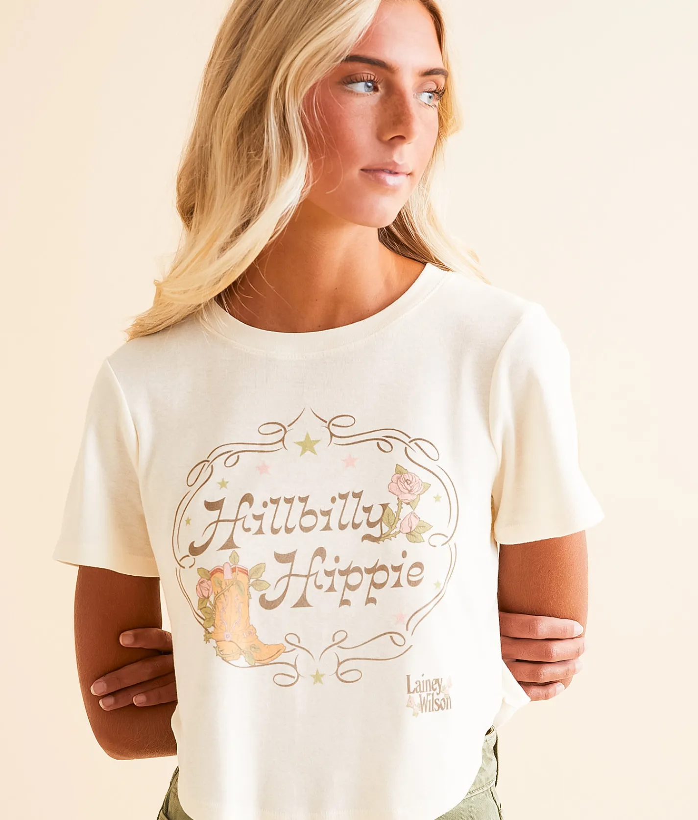 Bioworld Lainey Wilson Hillbilly Hippie Band T-Shirt Natural Online