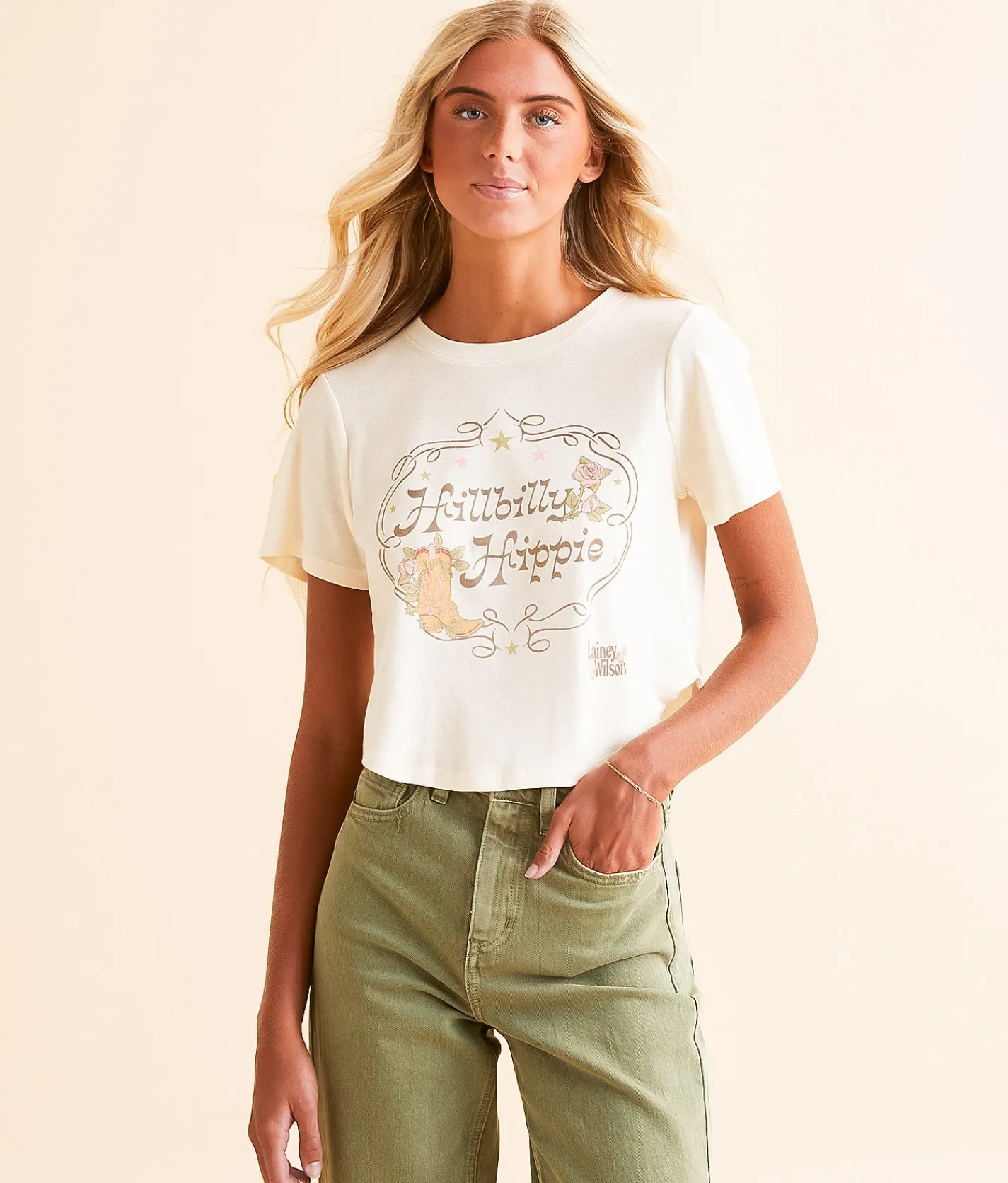 Bioworld Lainey Wilson Hillbilly Hippie Band T-Shirt Natural Online