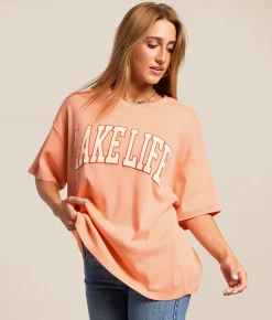Tops | Modish Rebel Lake Life Oversized T-Shirt Peach Pink