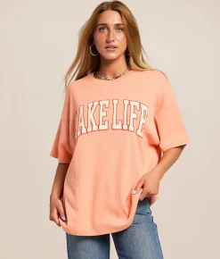 Tops | Modish Rebel Lake Life Oversized T-Shirt Peach Pink