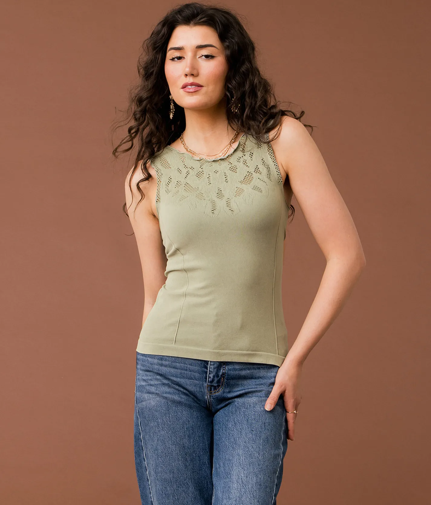 Tops | Gimmicks Laser Cut Two Way Tank Top Cream