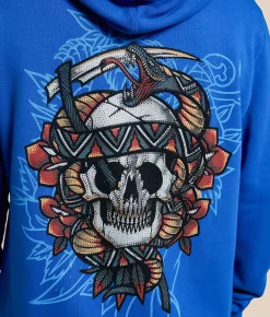 Tops | Affliction Last Smoke Hooded Sweatshirt Sapphire Blue Reactive