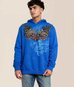 Tops | Affliction Last Smoke Hooded Sweatshirt Sapphire Blue Reactive