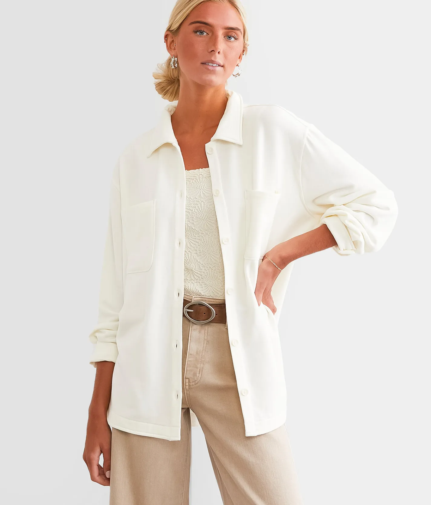 Tops|Coats & Jackets | Z Supply Layover Brushed Knit Shacket Sea Salt