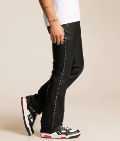 Smoke Rise Lazy Stacked Faux Leather Jean Black Clearance