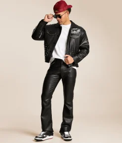 Smoke Rise Lazy Stacked Faux Leather Jean Black Clearance