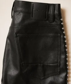 Smoke Rise Lazy Stacked Faux Leather Jean Black Clearance