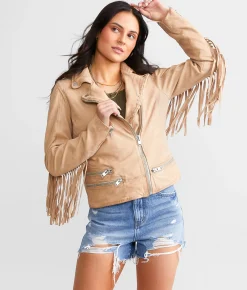 Mauritius Leather Fringe Jacket Cognac Outlet
