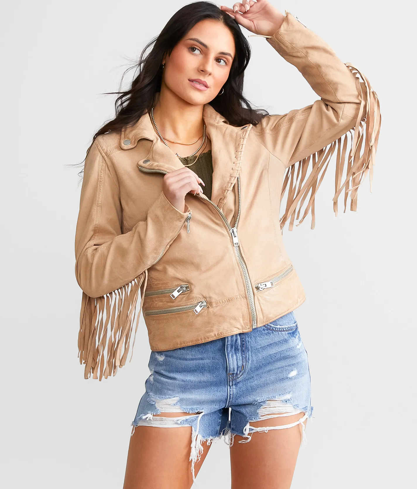 Mauritius Leather Fringe Jacket Cognac Outlet
