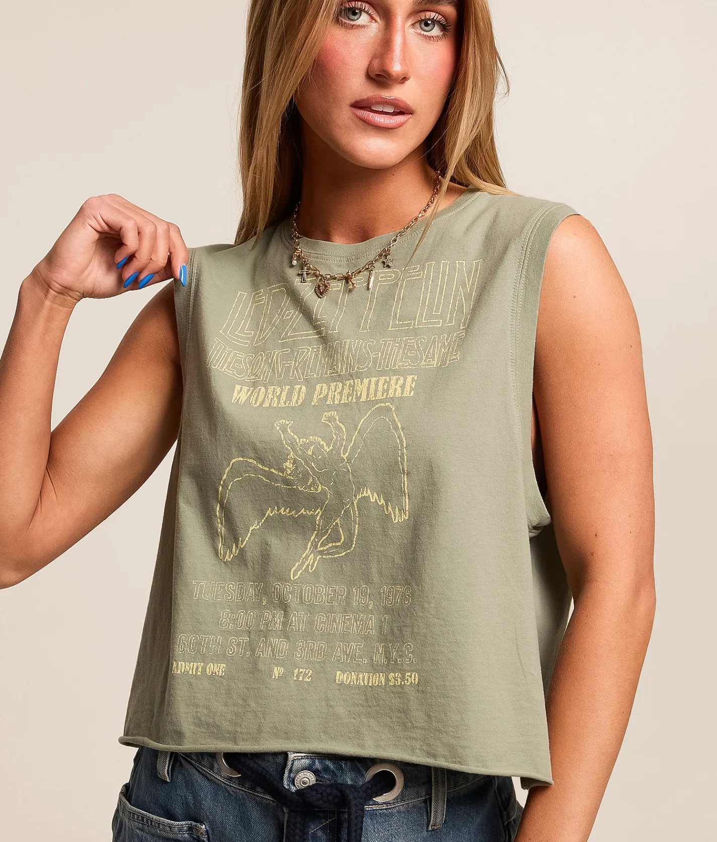 Tops | Life Clothing Led Zeppelin Cropped Band Tank Top Sage Green