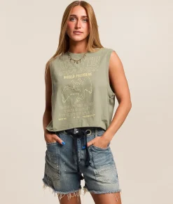 Tops | Life Clothing Led Zeppelin Cropped Band Tank Top Sage Green