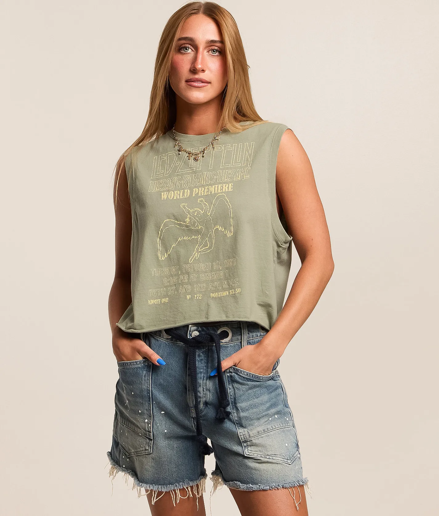 Tops | Life Clothing Led Zeppelin Cropped Band Tank Top Sage Green