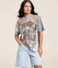 Tops | Affliction Legacy Cut-Out T-Shirt Off White Reactive