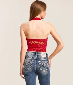 Ed Hardy Leopard Halter Tank Top Cherry Sale