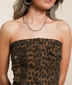 Willow & Root Leopard Print Denim Tube Top Brown Sale