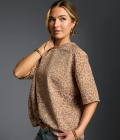 Buckle Black Leopard Print Top Brown Tan New
