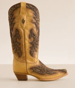 Shoes | Corral Leopard Western Leather Studded Boot Straw Brown