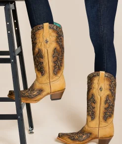 Shoes | Corral Leopard Western Leather Studded Boot Straw Brown