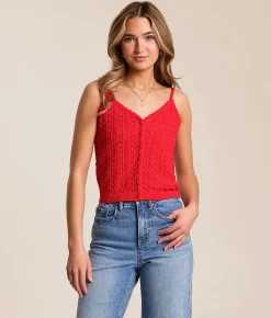 Z Supply Lexa Cropped Sweater Tank Top Kiss Me Red New