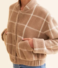 Z Supply Lex Eyelash Plaid Bomber Jacket Heather Taupe Online