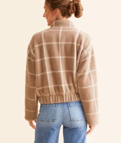 Z Supply Lex Eyelash Plaid Bomber Jacket Heather Taupe Online