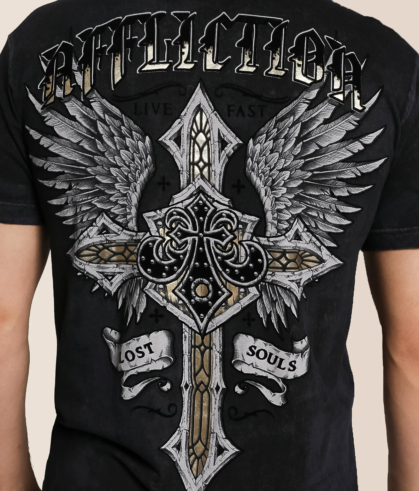 Tops|Graphic T-Shirts | Affliction Lifeline T-Shirt Black Lava Wash