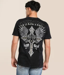 Tops|Graphic T-Shirts | Affliction Lifeline T-Shirt Black Lava Wash