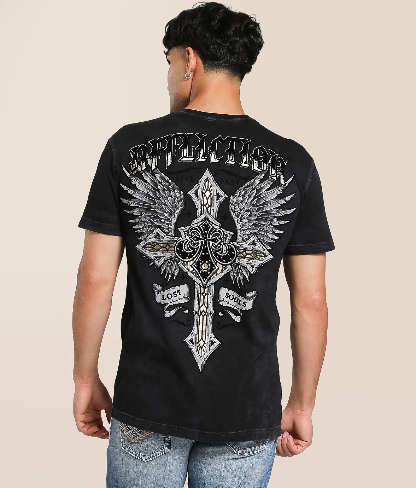Tops|Graphic T-Shirts | Affliction Lifeline T-Shirt Black Lava Wash