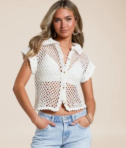 Free People Lili Crochet Sweater Coconut Milk Hot