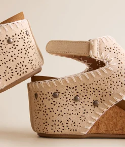Very G Lilly Laser-Cut Wedge Sandal Cream