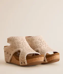 Very G Lilly Laser-Cut Wedge Sandal Cream