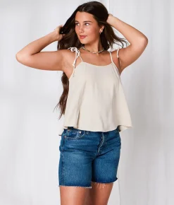 33 Coastal Linen Blend Tank Top Oatmeal New