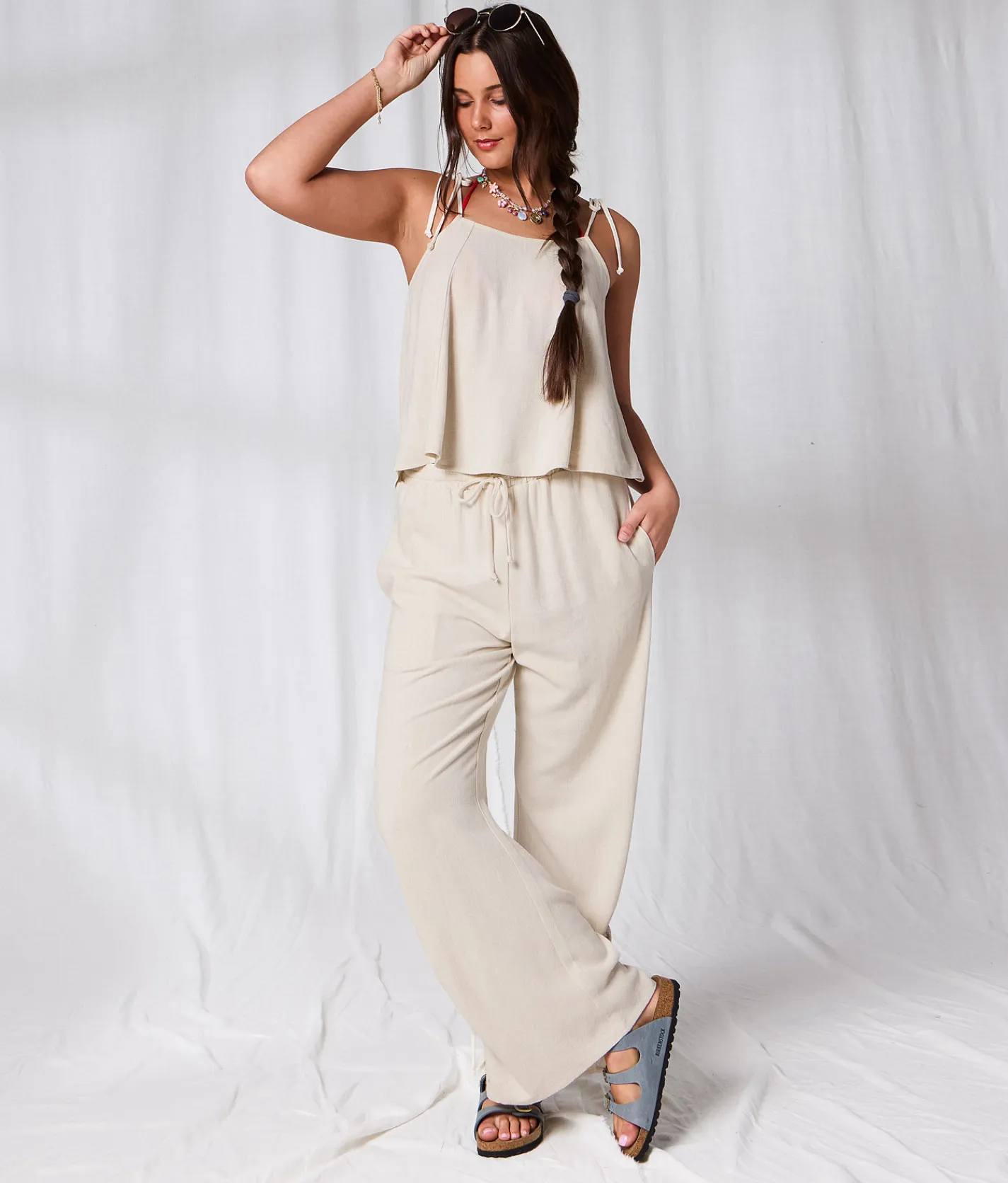 33 Coastal Linen Blend Tank Top Oatmeal New
