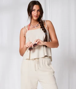 33 Coastal Linen Blend Tank Top Oatmeal New