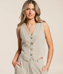 Willow & Root Linen Blend Vest Taupe New