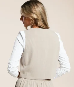 Willow & Root Linen Blend Vest Taupe New